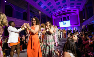Models on stage at the finale of the fashion show